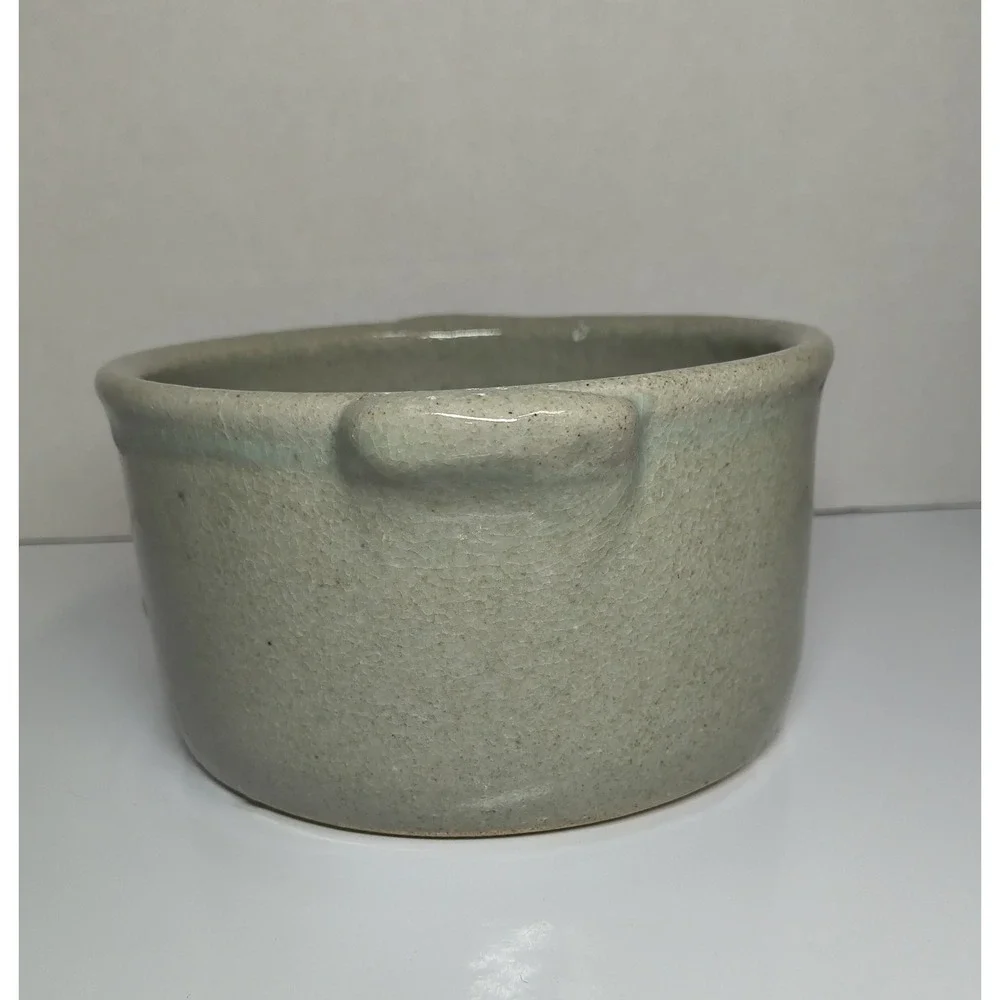 Vintage Handmade Art Pottery Serving Bowl Sage Green Artist Signed 6.5